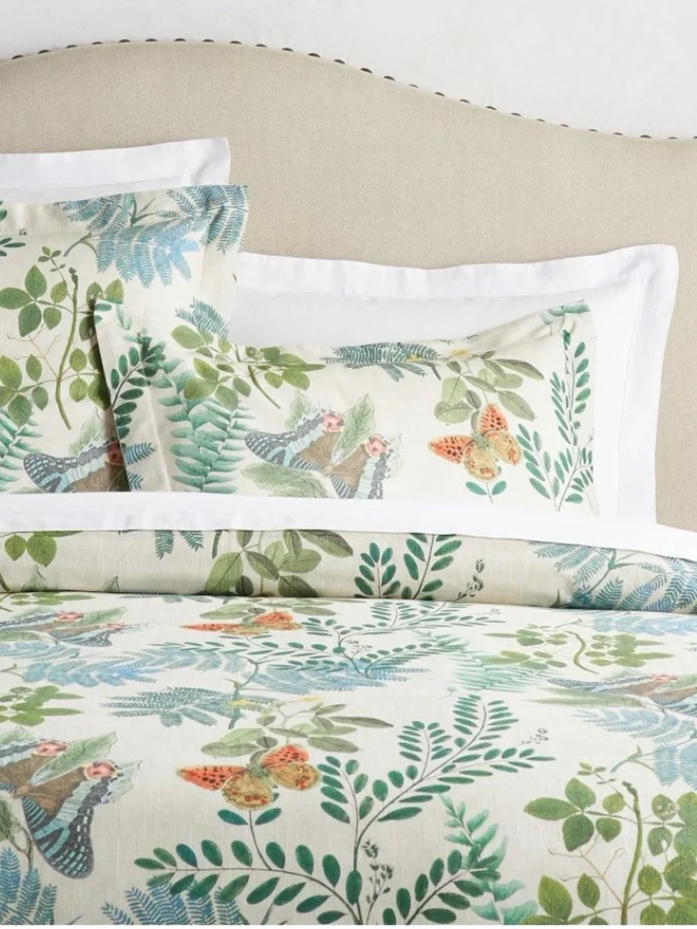 Pottery Barn Victoria Botanical Cotton Comforter -  Sand & Green/Blue Floral